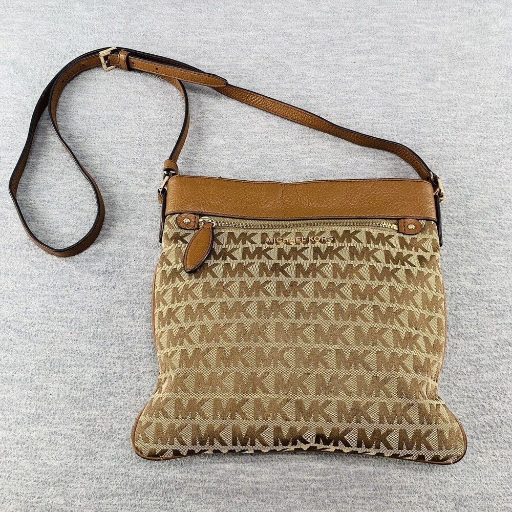 Michael Kors Flat Signature Monogram Print Crossbody Bag (PU)